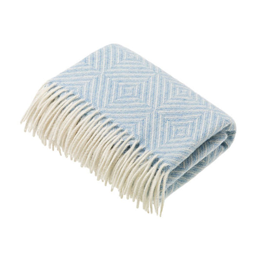 Baby Blanket Merino Wool - Diamond Pattern Blue