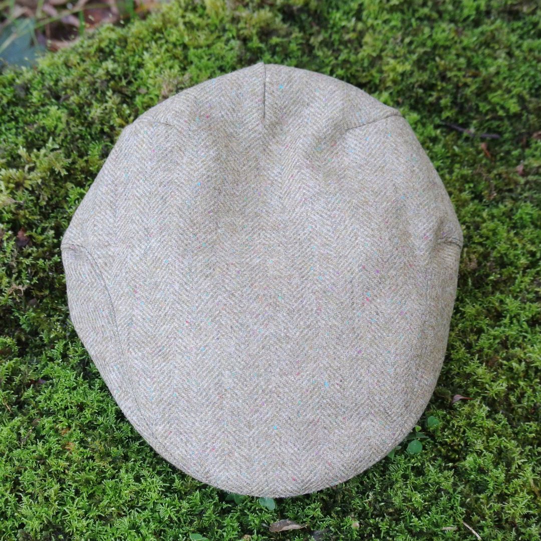 Kids Tweed Flat Cap - Green Herringbone