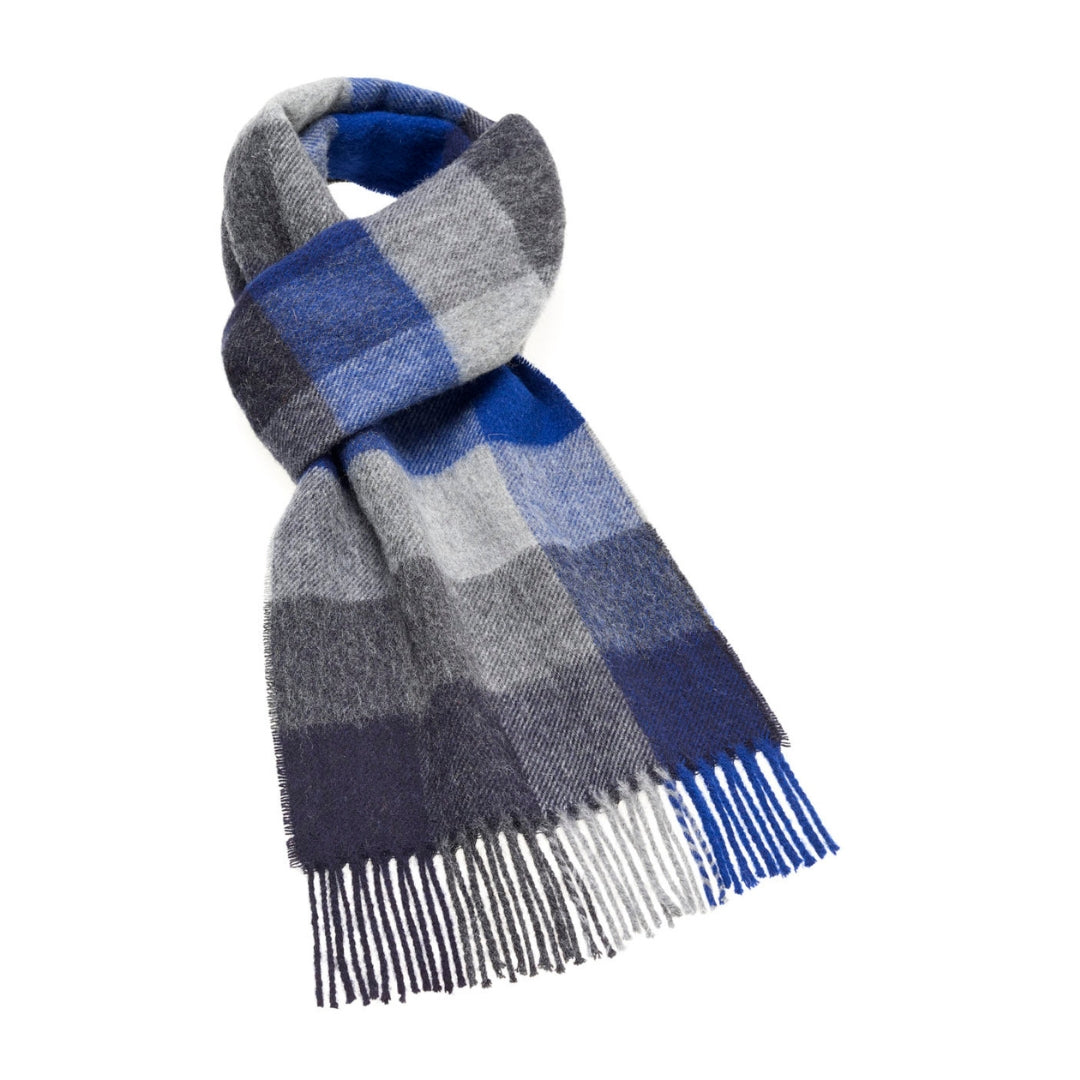 Merino Wool Scarf - Blue Check