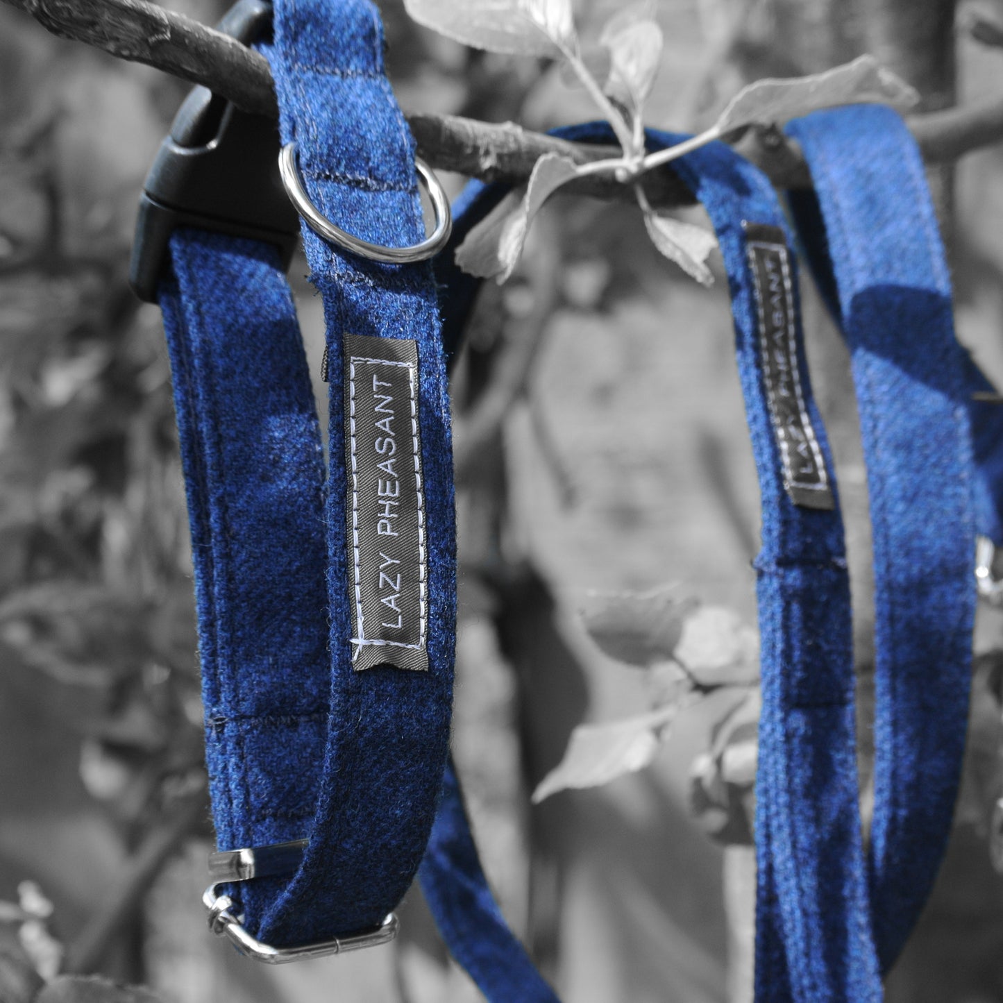 Tweed Dog Collar and Lead Gift Set - Midnight Blue