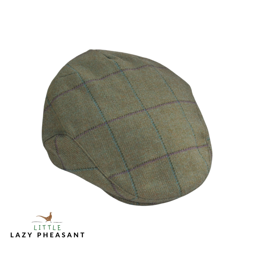 Kids Tweed Flat Cap - Green Check