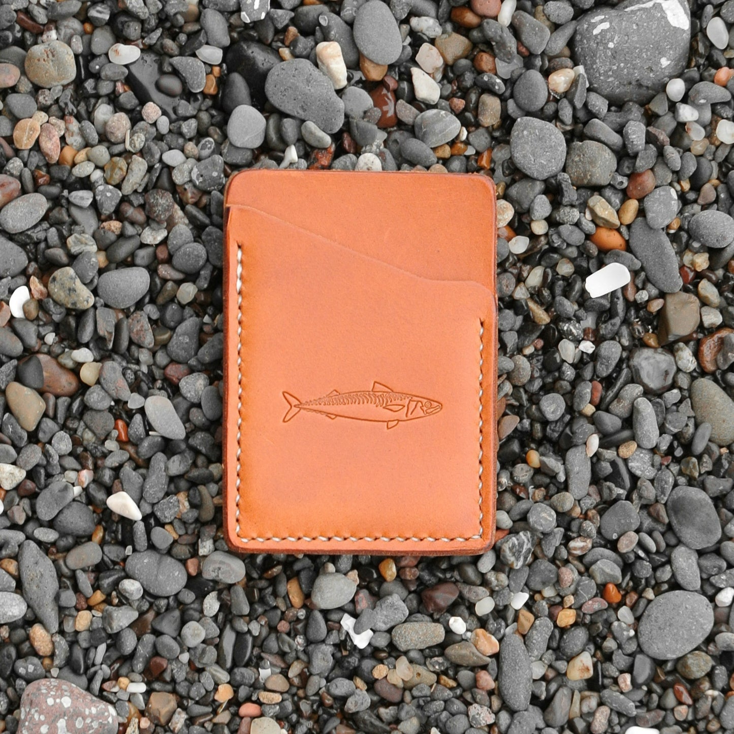 Leather Card Wallet - Tan Mackerel Design