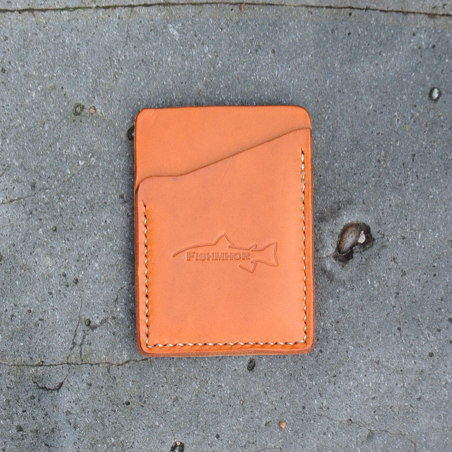 Leather Card Wallet - Tan Mackerel Design