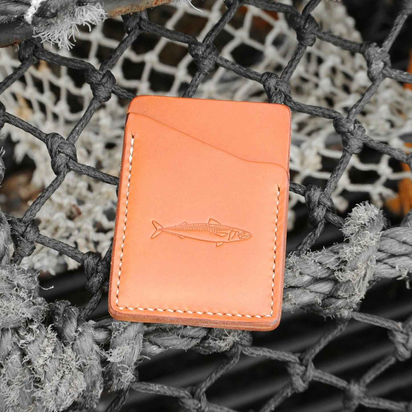 Leather Card Wallet - Tan Mackerel Design