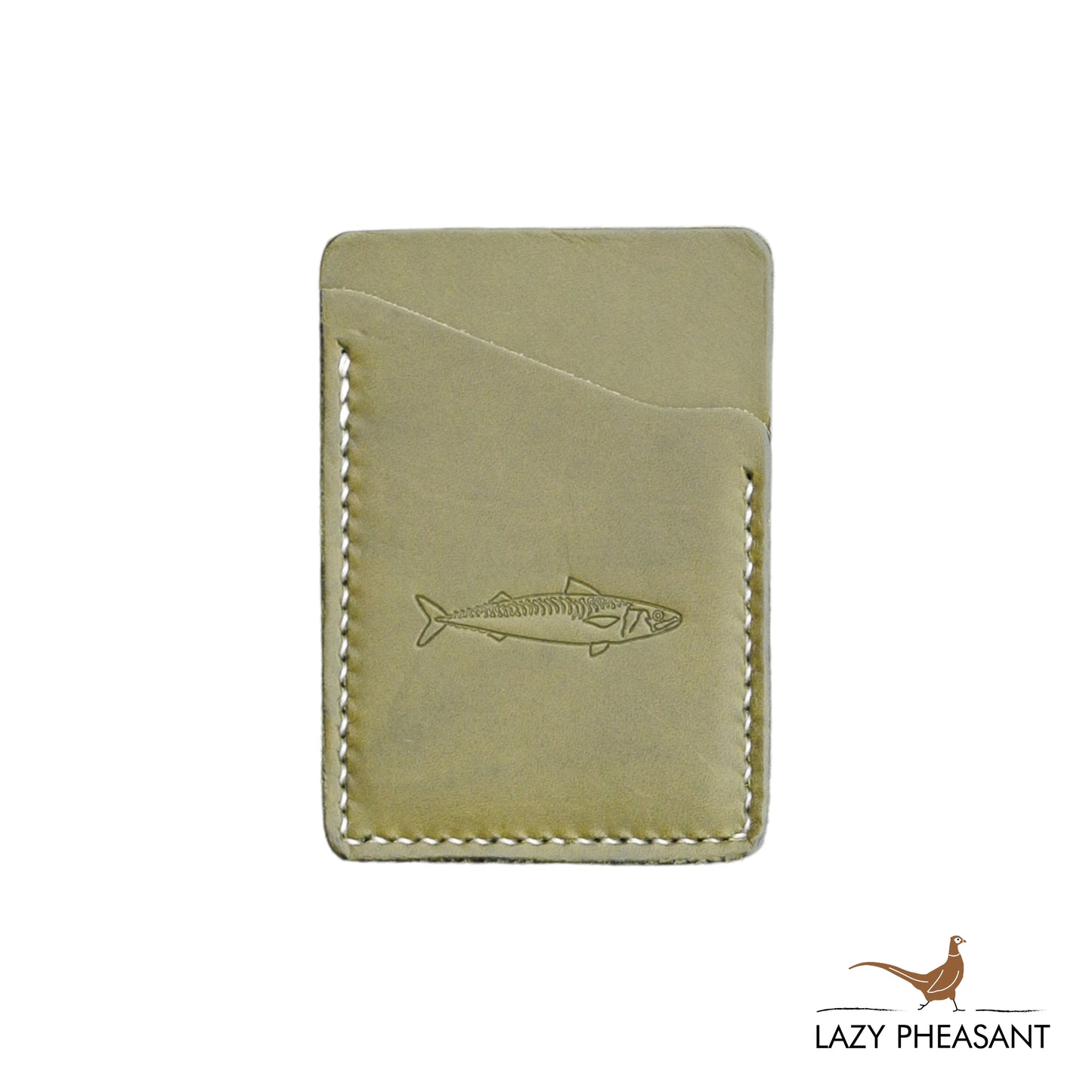 Leather Card Wallet - Olive Green Mackerel Design