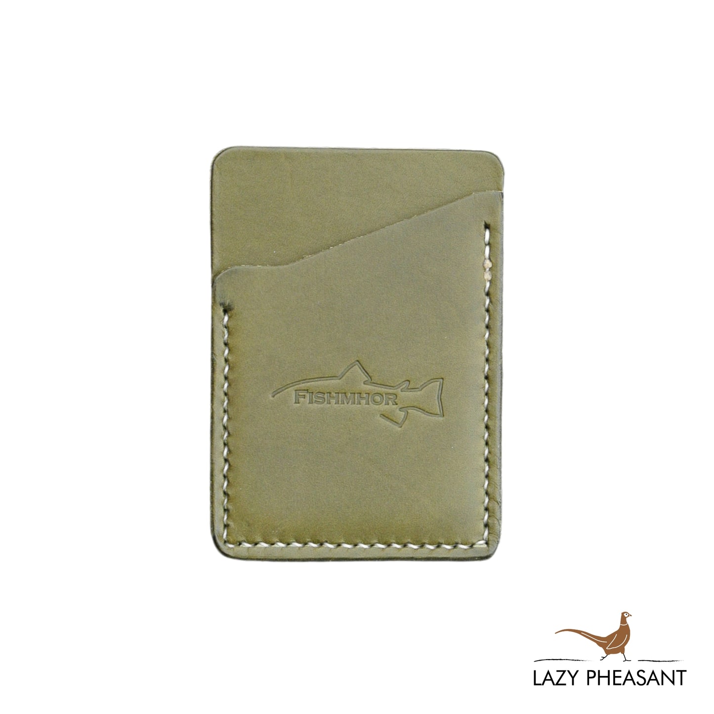 Leather Card Wallet - Olive Green Mackerel Design