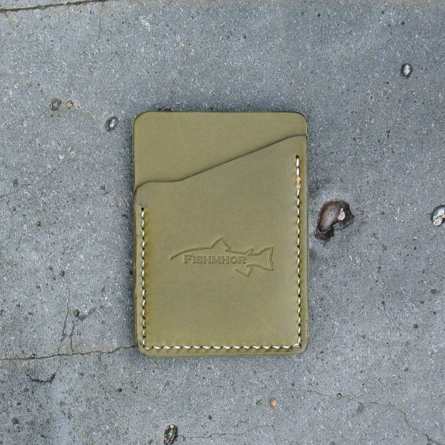 Leather Card Wallet - Olive Green Mackerel Design