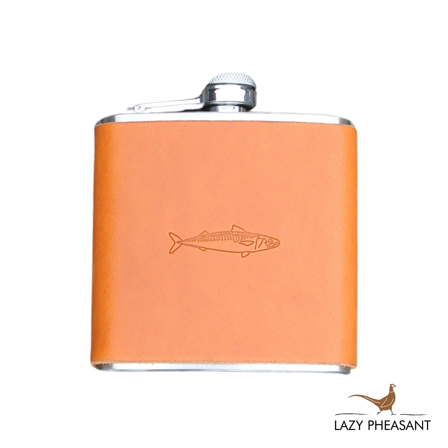 Leather Bound Hip Flask - Tan Mackerel Design