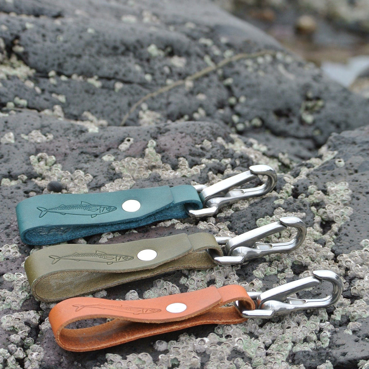 Leather Lanyard - Olive Mackerel Design