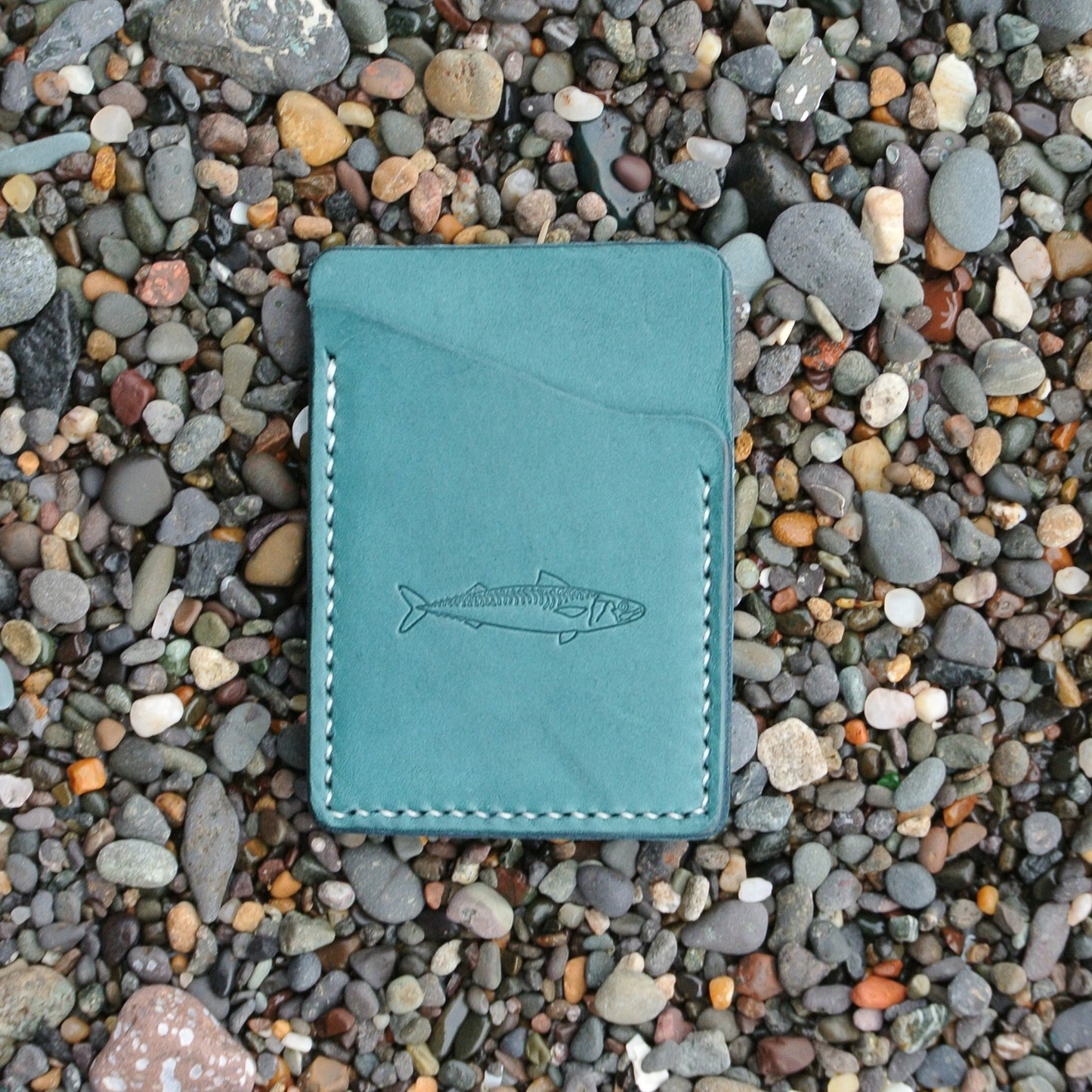 Leather Card Wallet - Blue Mackerel Design