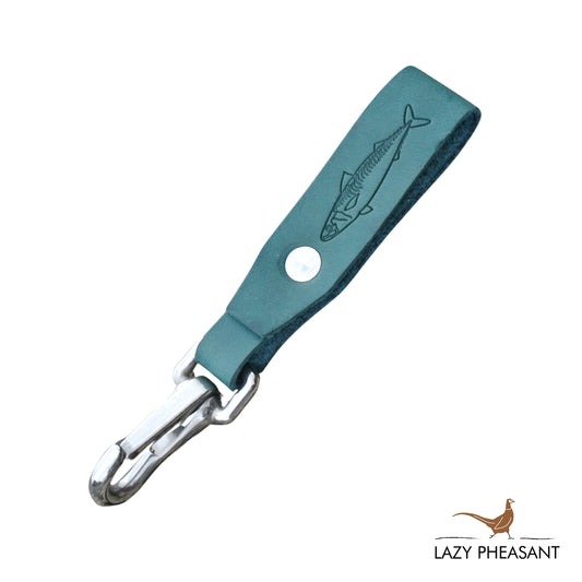 Leather Lanyard - Blue Mackerel Design