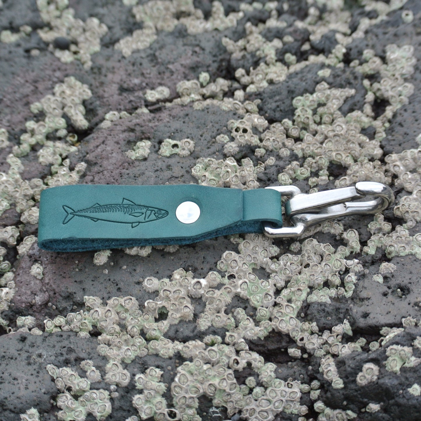 Leather Lanyard - Blue Mackerel Design