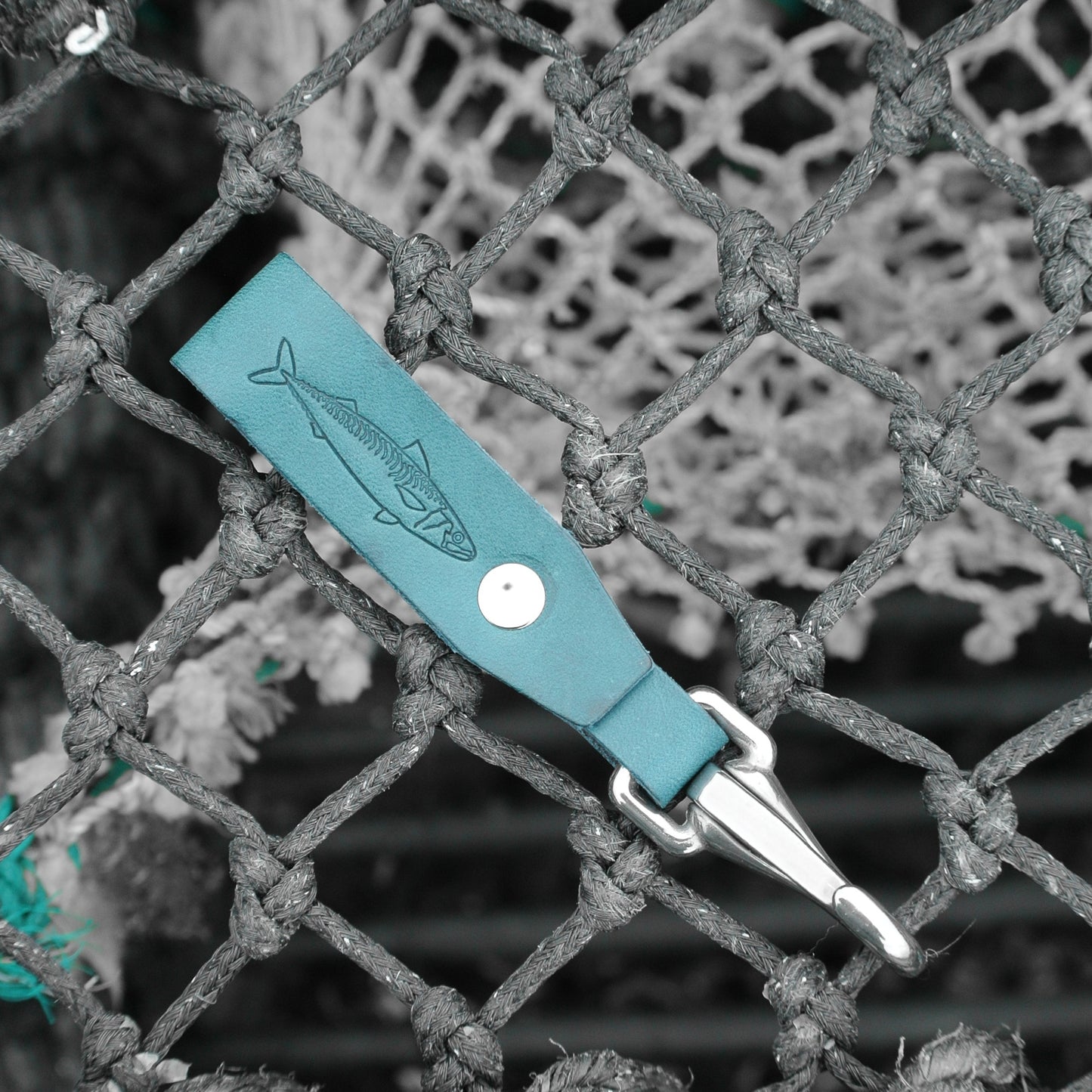 Leather Lanyard - Blue Mackerel Design