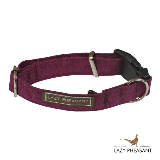 Tweed Dog Collar - Raspberry