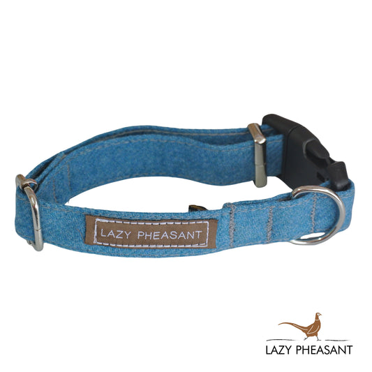 Tweed Dog Collar - Sky Blue