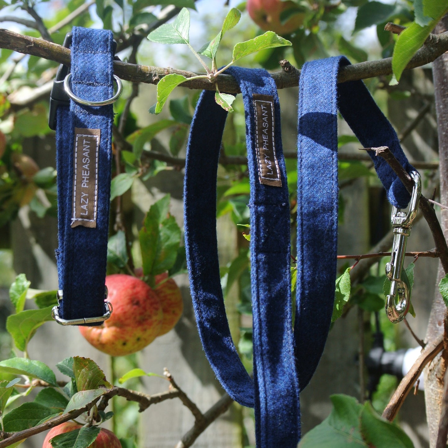 Tweed Dog Collar and Lead Gift Set - Midnight Blue
