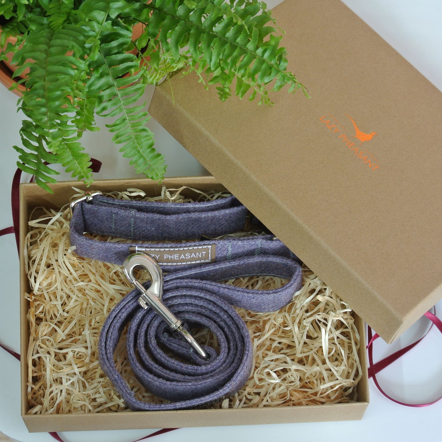 Tweed Dog Collar and Lead Gift Set - Lilac