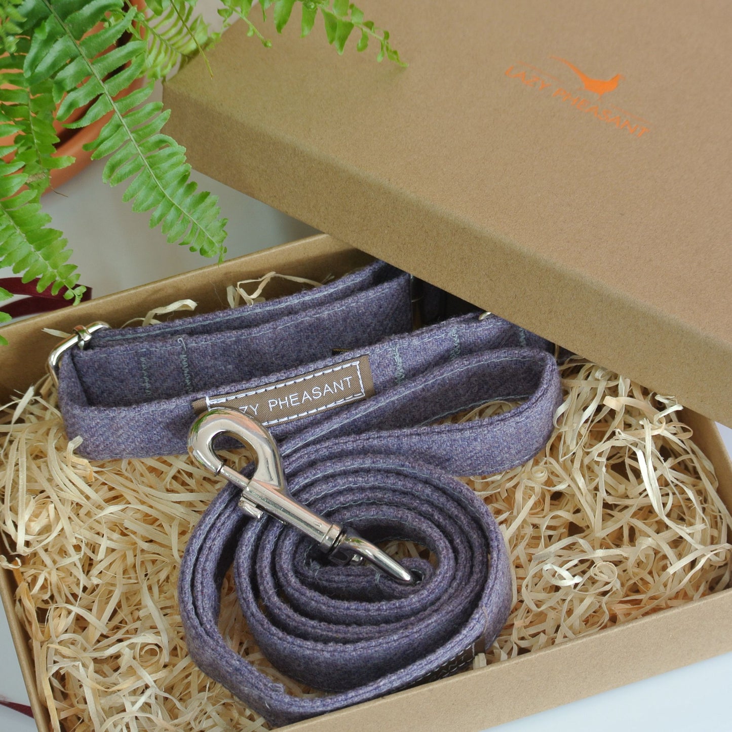 Tweed Dog Collar and Lead Gift Set - Lilac