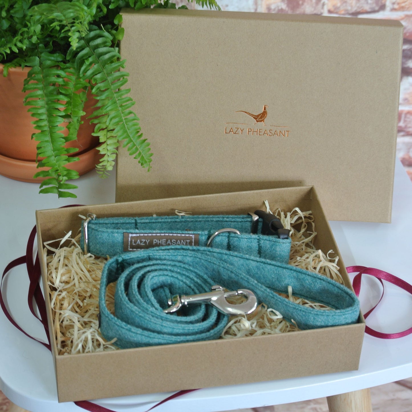 Tweed Dog Collar and Lead Gift Set - Turquoise