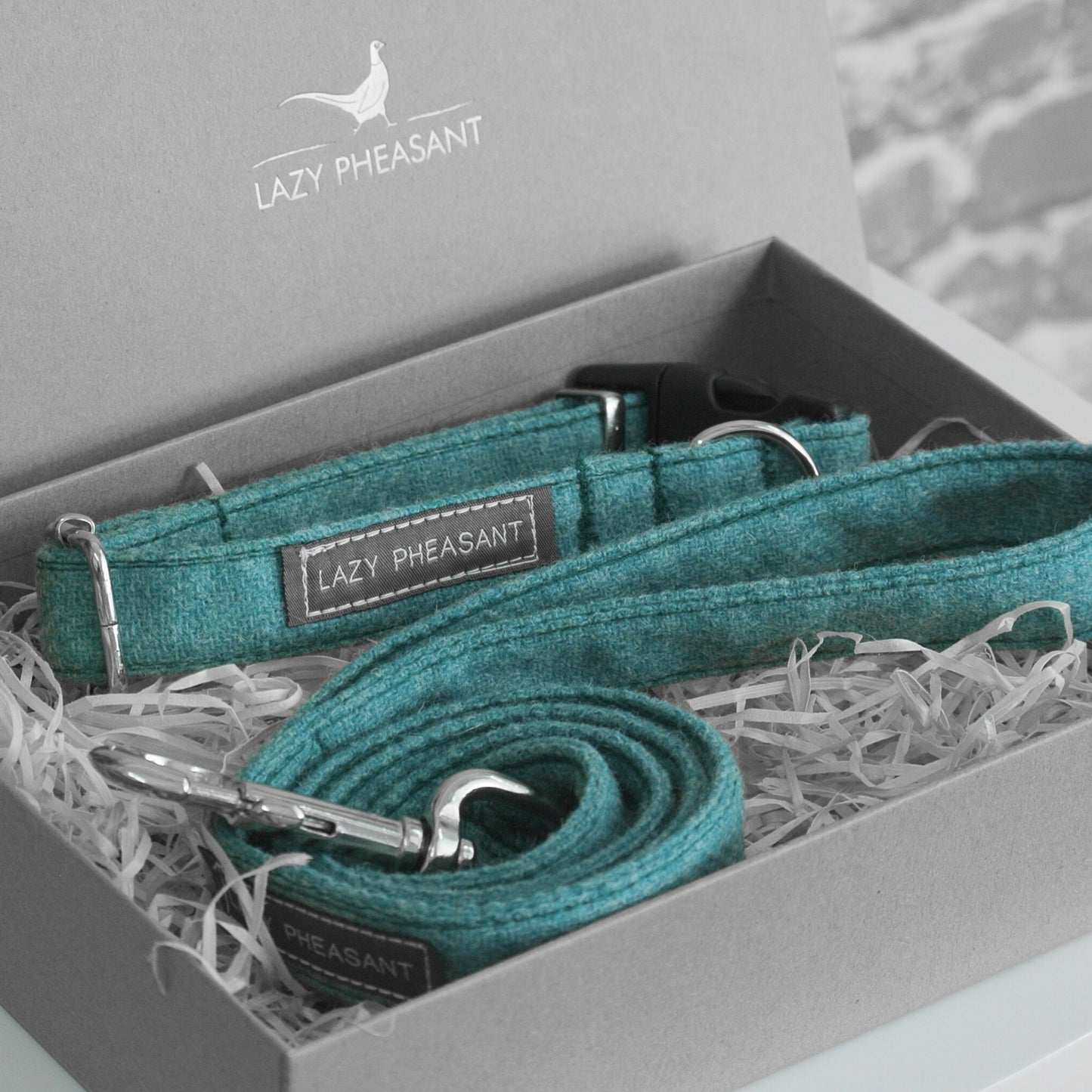 Tweed Dog Collar and Lead Gift Set - Turquoise