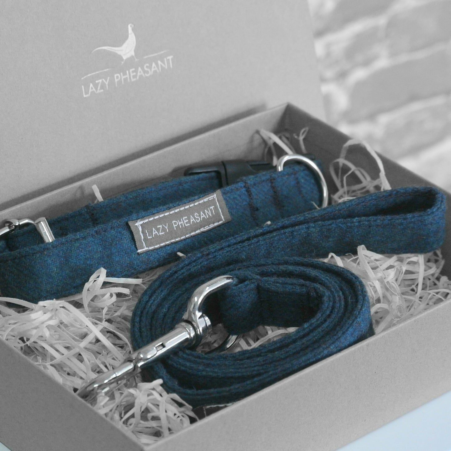 Tweed Dog Collar and Lead Gift Set - Teal