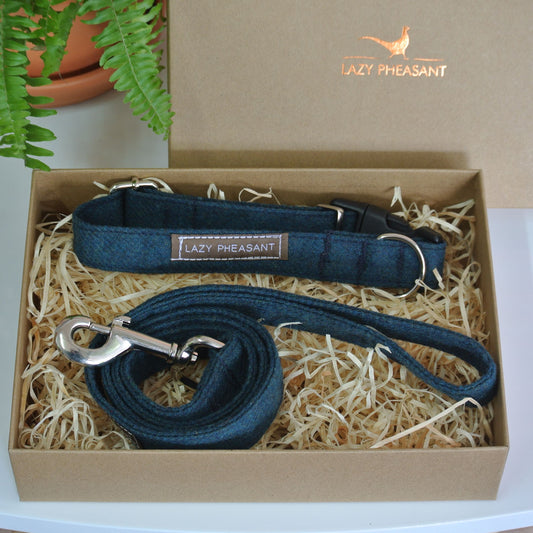 Tweed Dog Collar and Lead Gift Set - Teal