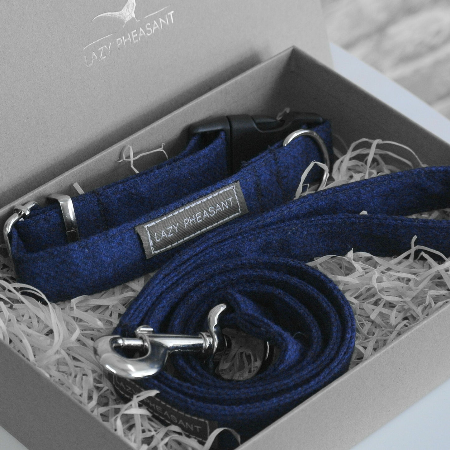 Tweed Dog Collar and Lead Gift Set - Midnight Blue
