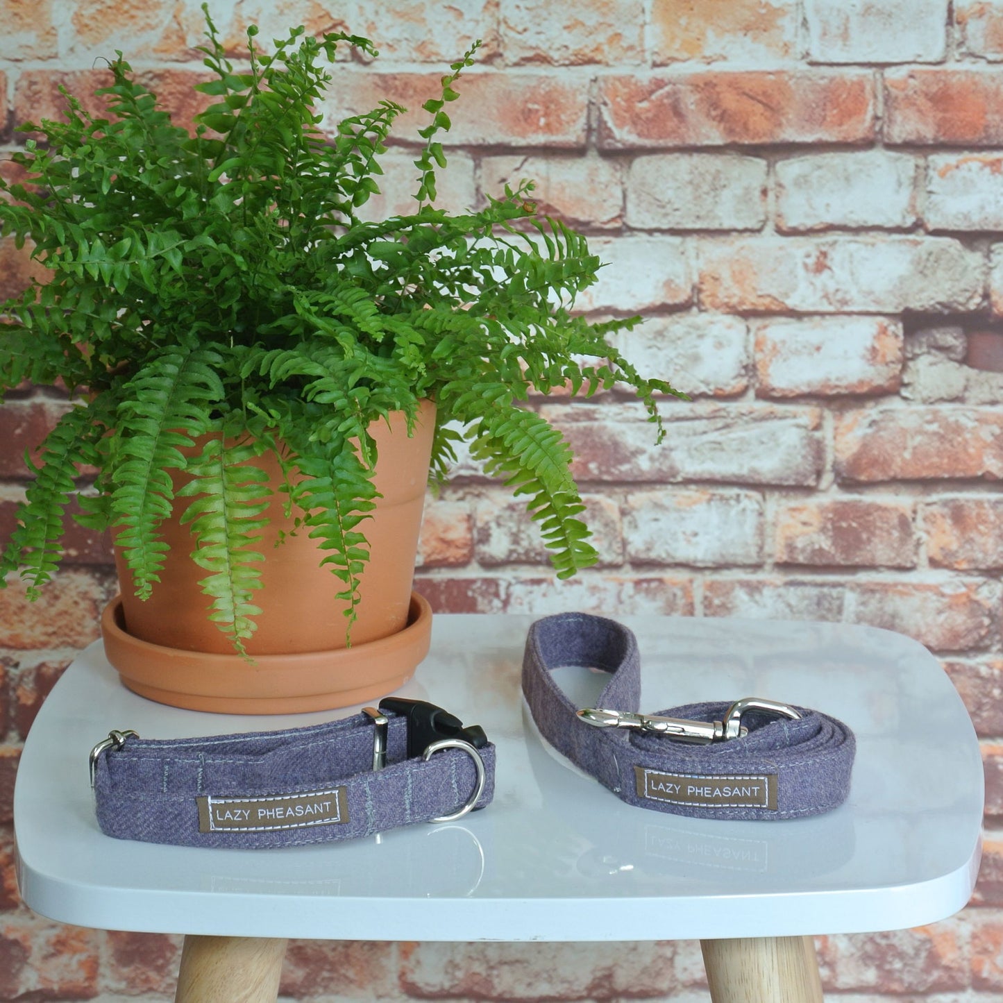Tweed Dog Collar and Lead Gift Set - Lilac