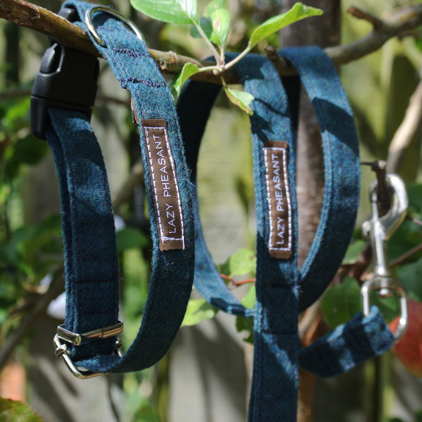 Tweed Dog Collar and Lead Gift Set - Teal