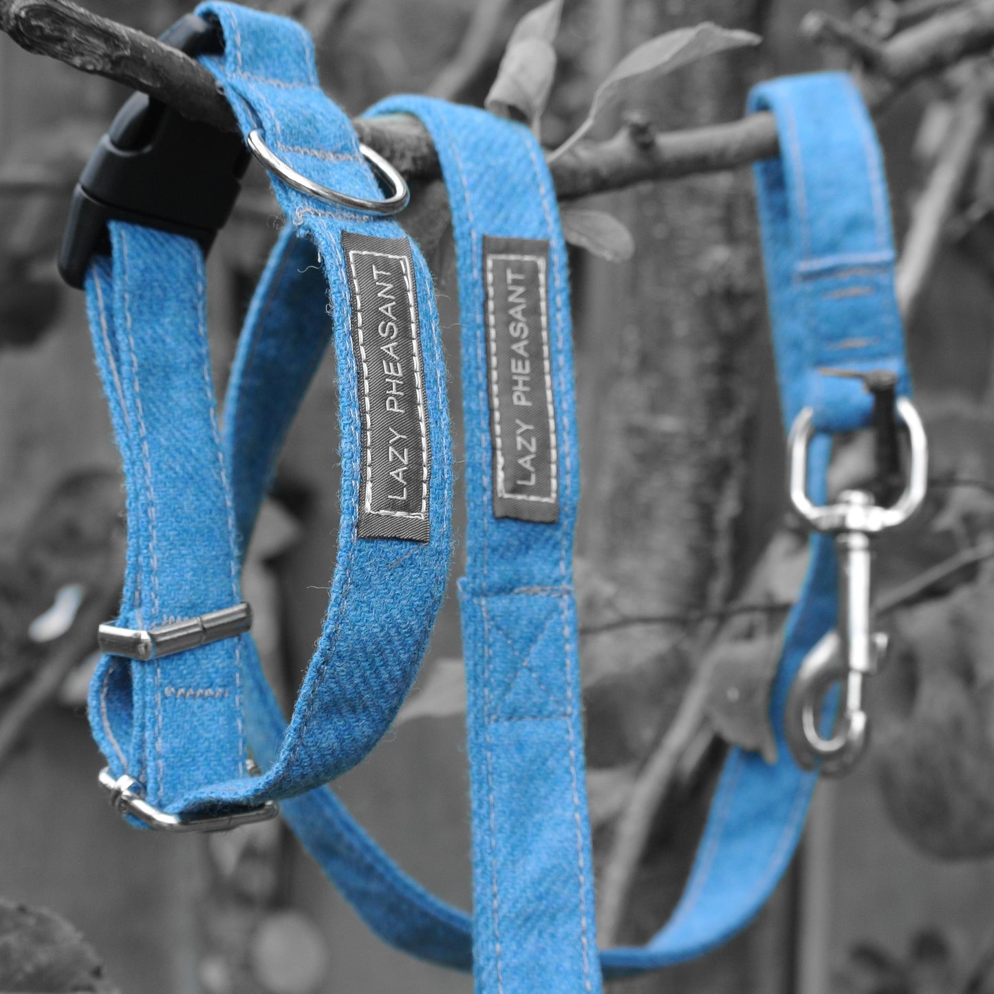 Tweed Dog Lead - Sky Blue