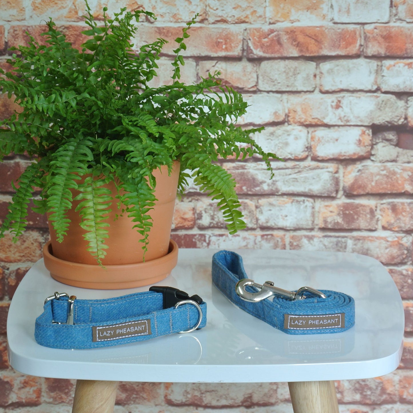 Tweed Dog Collar and Lead Gift Set - Sky Blue