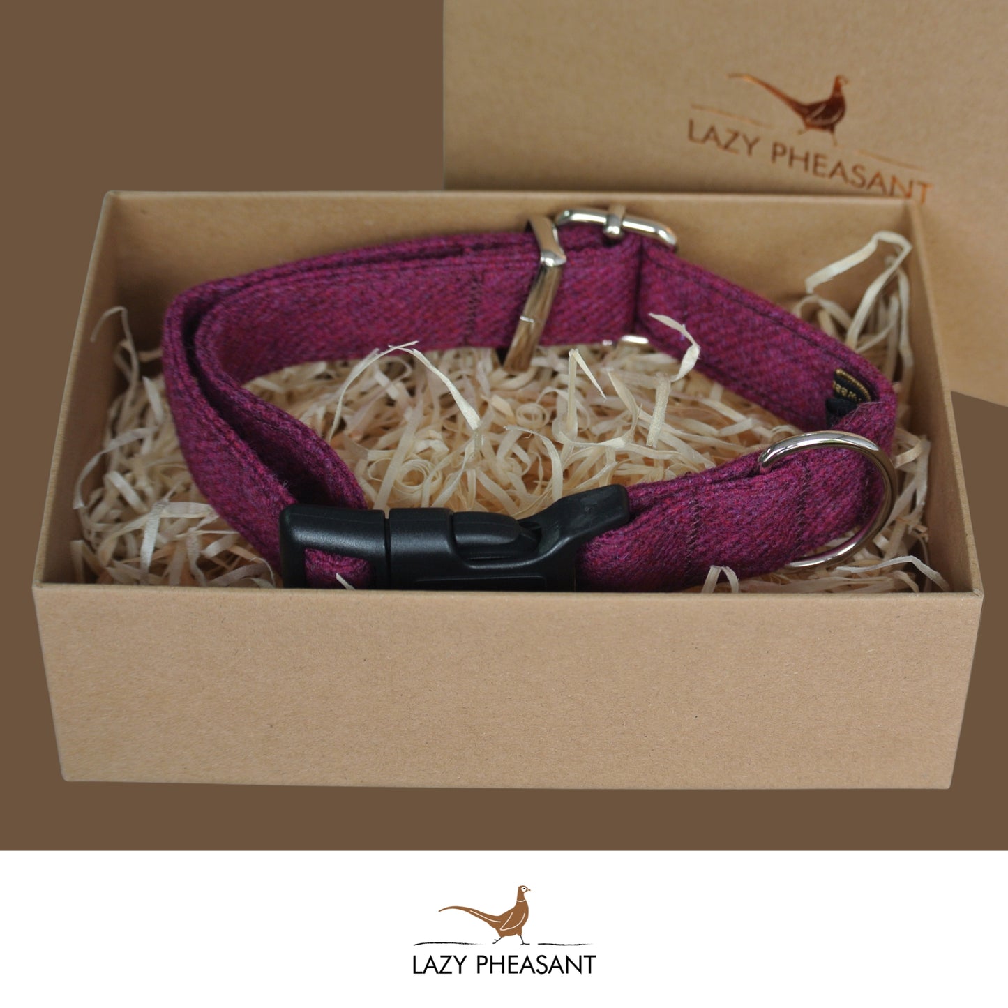 Tweed Dog Collar - Raspberry