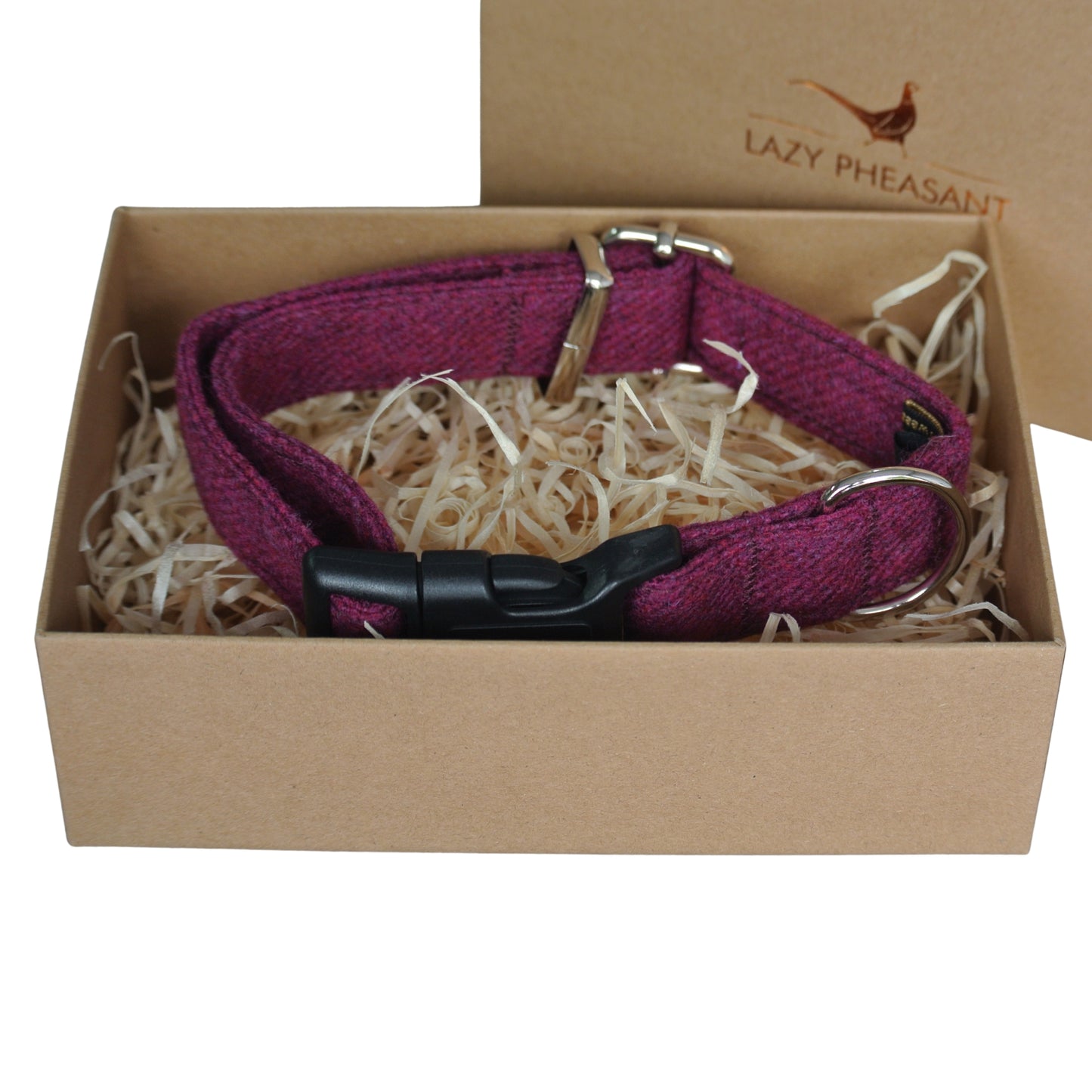 Tweed Dog Collar - Raspberry