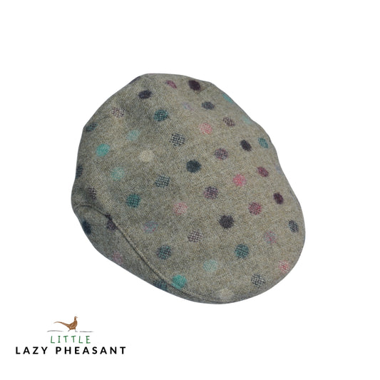 Kids Tweed Flat Cap - Fawn Multi-Spot