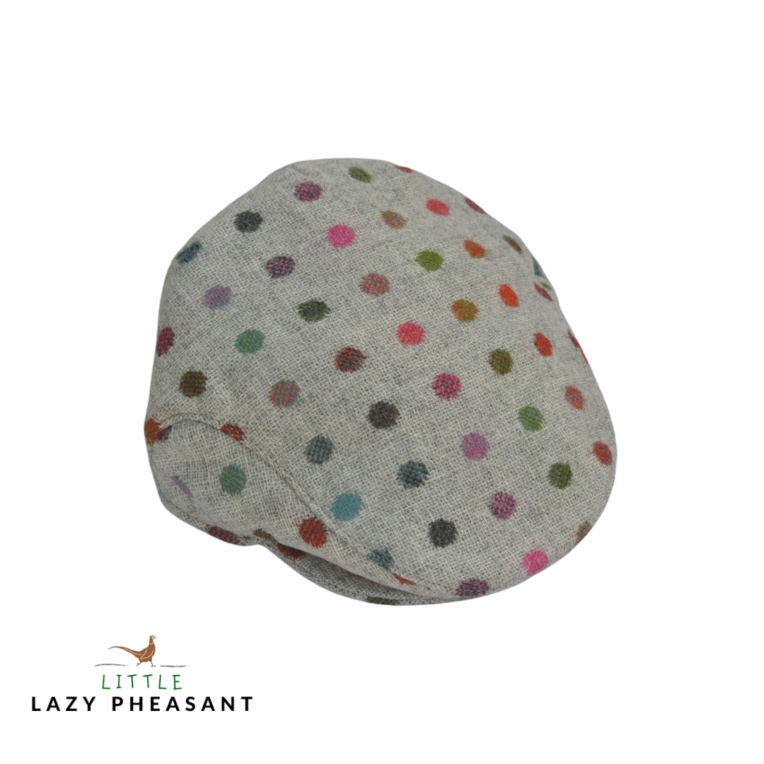 Kids Tweed Flat Cap - Grey Multi-Spot