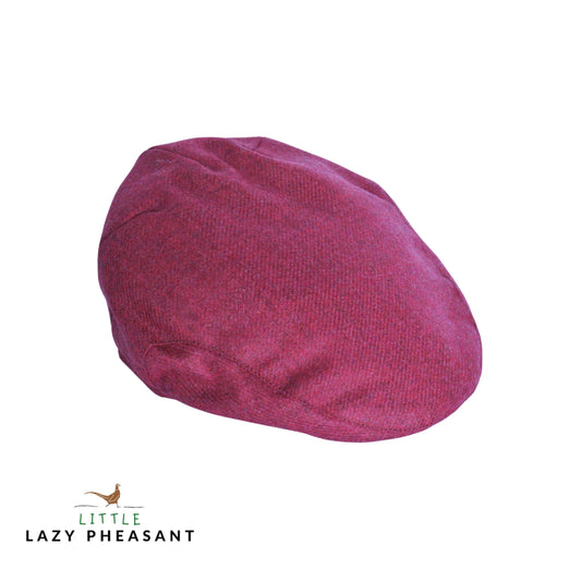 Kids Tweed Flat Cap - Raspberry