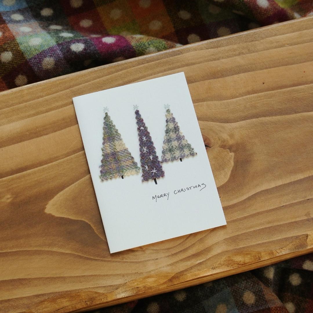 Handmade Christmas Cards - Purple Tweed Trees