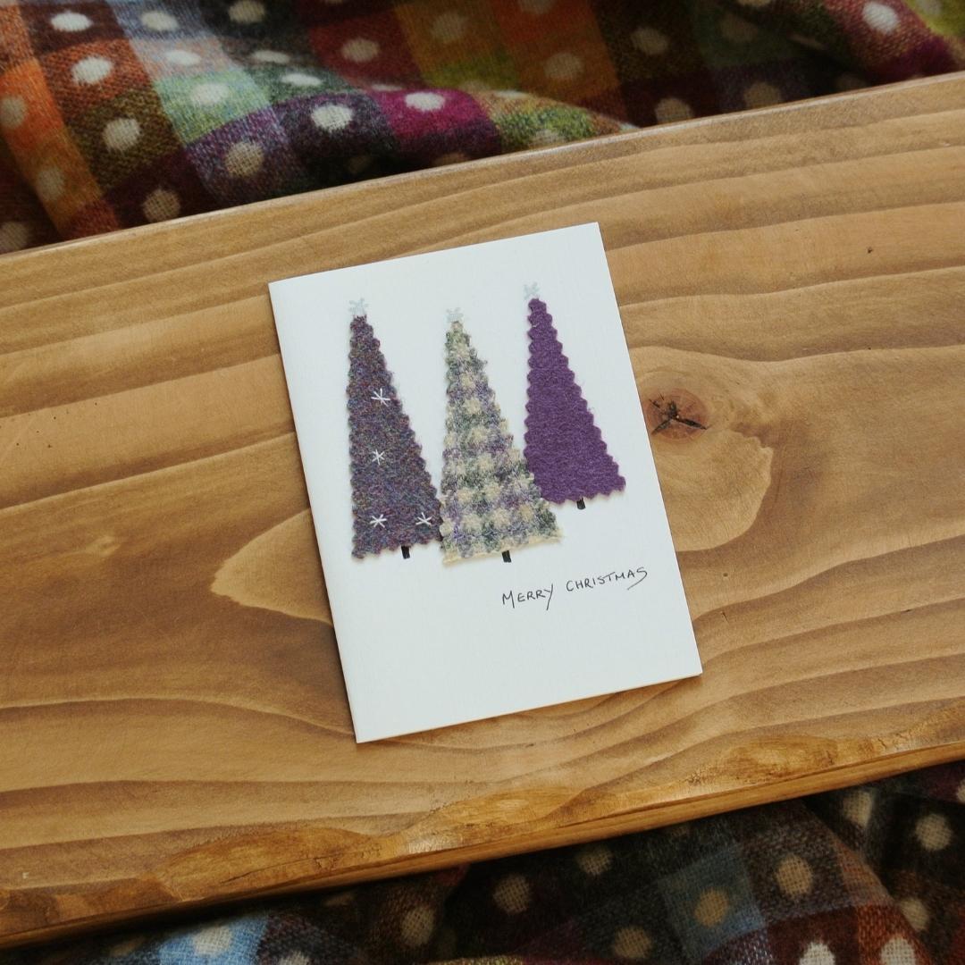 Handmade Christmas Cards - Purple Tweed Trees