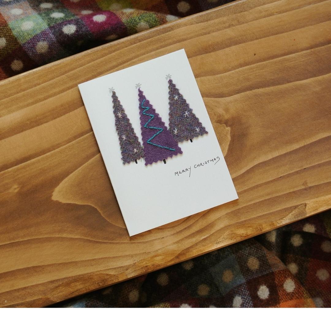 Handmade Christmas Cards - Purple Tweed Trees