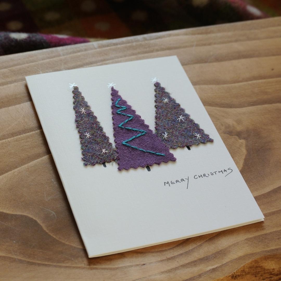 Handmade Christmas Cards - Purple Tweed Trees