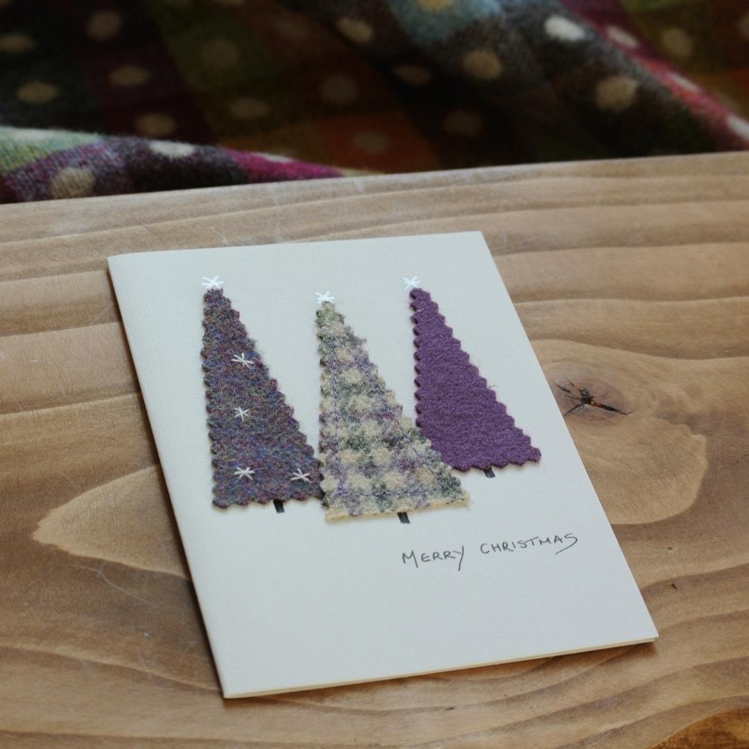 Handmade Christmas Cards - Purple Tweed Trees