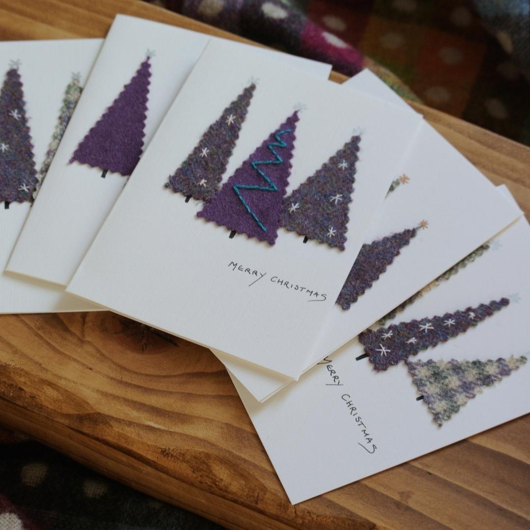 Handmade Christmas Cards - Purple Tweed Trees