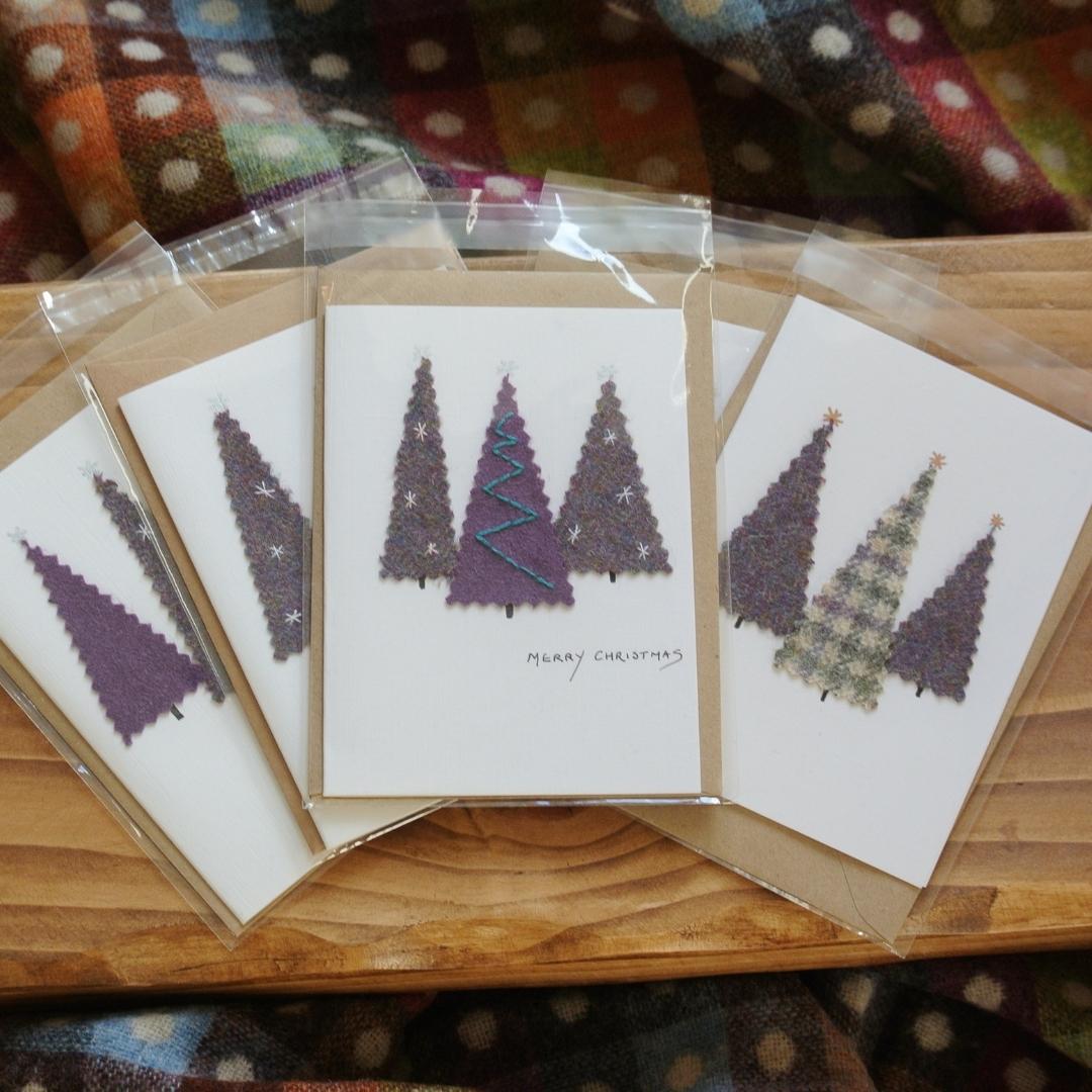 Handmade Christmas Cards - Purple Tweed Trees