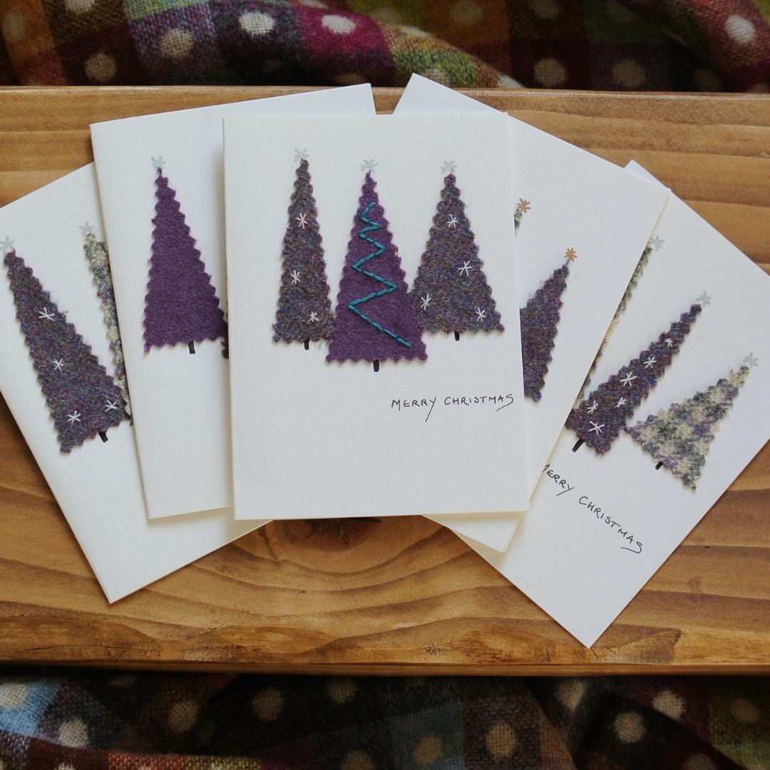 Handmade Christmas Cards - Purple Tweed Trees