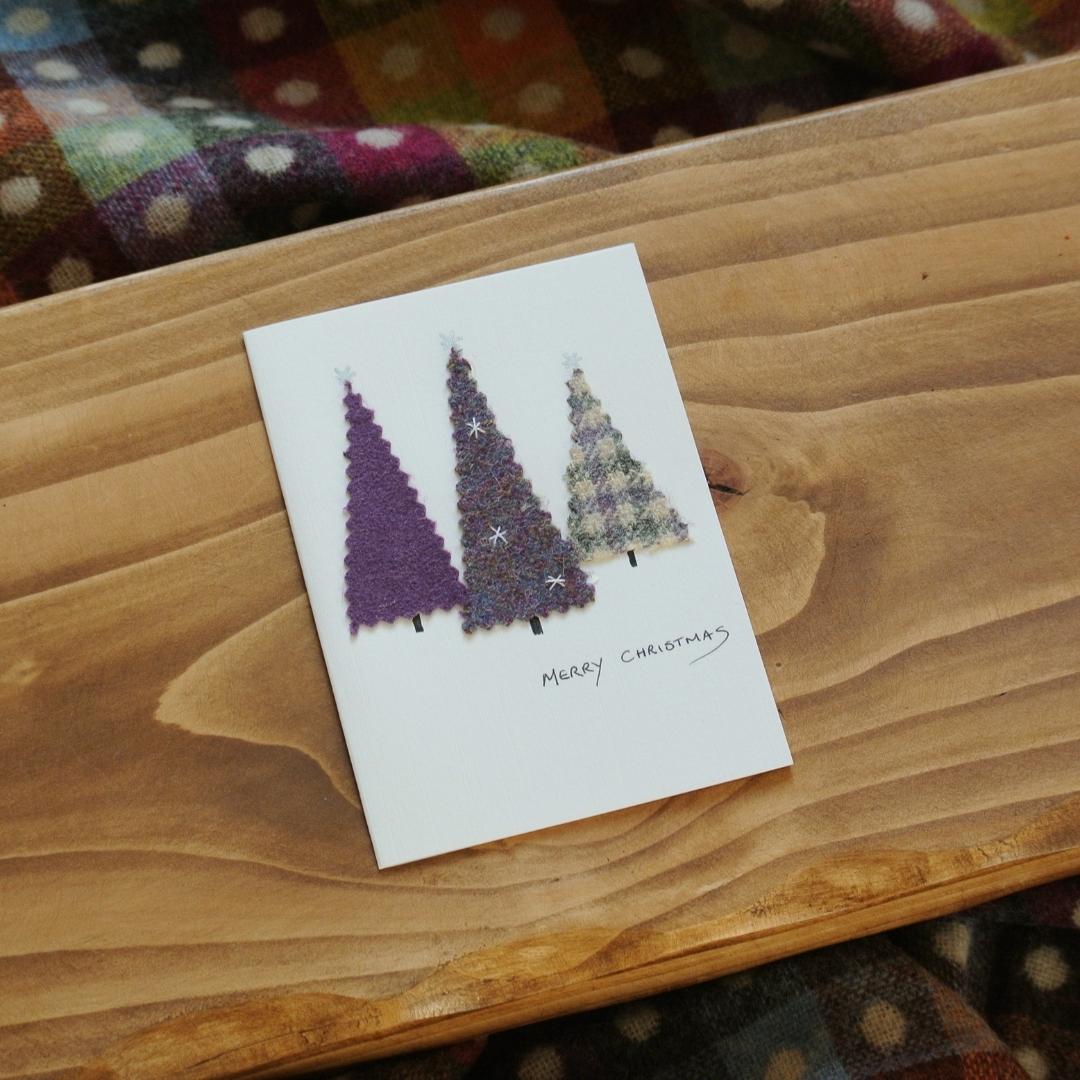 Handmade Christmas Cards - Purple Tweed Trees