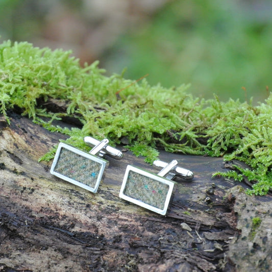 Wool Cufflinks - Green Tweed - Rectangle