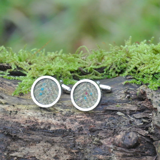 Wool Cufflinks - Green Tweed - Round