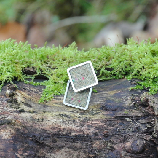 Wool Cufflinks - Green Tweed - Square