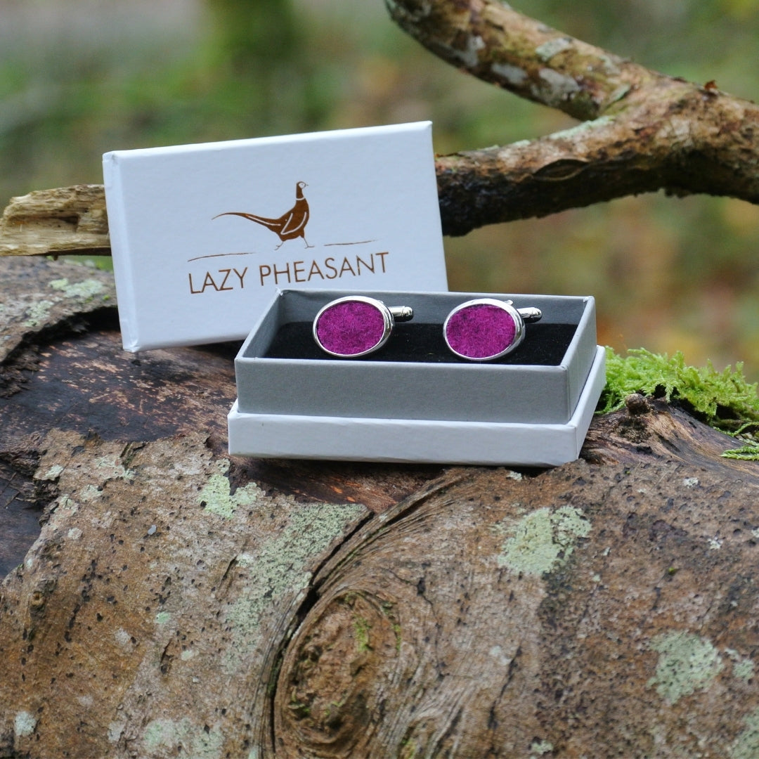 Wool Cufflinks - Dark Pink