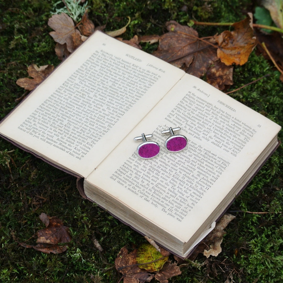Wool Cufflinks - Dark Pink